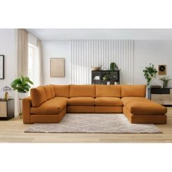 Canapé Modulable BOBOCHIC - Canapé D'angle Fixe 100% Modulable Ultra Moelleux PARIS Tissu Bouclette 3 Chauffeuses, 1 Méridienne, 1 Angle, 1 Pouf Ocre - Ocre