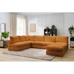 Canapé Modulable BOBOCHIC - Canapé D'angle Fixe 100% Modulable Ultra Moelleux PARIS Tissu Bouclette 3 Chauffeuses, 1 Méridienne, 1 Angle, 1 Pouf Ocre - Ocre -BOBOCHIC Soldes 2022 65382490 3