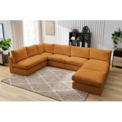 Canapé Modulable BOBOCHIC - Canapé D'angle Fixe 100% Modulable Ultra Moelleux PARIS Tissu Bouclette 3 Chauffeuses, 1 Méridienne, 1 Angle, 1 Pouf Ocre - Ocre -BOBOCHIC Soldes 2022 65382490 4