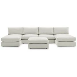 Canapé Modulable BOBOCHIC - Canapé Panoramique Fixe 100% Modulable Ultra Moelleux PARIS Tissu Avec 2 Chauffeuses, 2 Méridiennes, 1 Pouf Beige - Beige -BOBOCHIC Soldes 2022 65382496 5