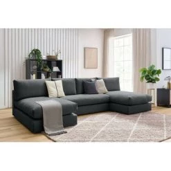 Canapé Modulable BOBOCHIC - Canapé Panoramique Fixe Modulable Ultra Moelleux PARIS Tissu Avec 1 Chauffeuse 2 Places, 2 Méridiennes Gris Foncé - Gris Foncé -BOBOCHIC Soldes 2022 65382892 2