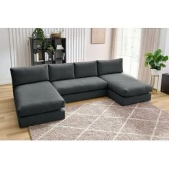 Canapé Modulable BOBOCHIC - Canapé Panoramique Fixe Modulable Ultra Moelleux PARIS Tissu Avec 1 Chauffeuse 2 Places, 2 Méridiennes Gris Foncé - Gris Foncé -BOBOCHIC Soldes 2022 65382892 4