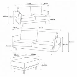 Canapé Droit Fixe BOBOCHIC - Ensemble Canapé Droit Fixe 3 + 2 Places + Pouf ZEBULON Bleu - Bleu -BOBOCHIC Soldes 2022 65382894 3