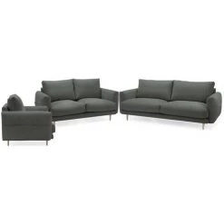 Canapé Droit Fixe BOBOCHIC - Ensemble Canapé Droit Fixe 3 + 2 Places + Fauteuil ZEBULON Gris Foncé - Gris Foncé