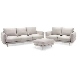 Canapé Droit Fixe BOBOCHIC - Ensemble Canapé Droit Fixe 4 + 2 Places + Pouf ZEBULON Beige - Beige