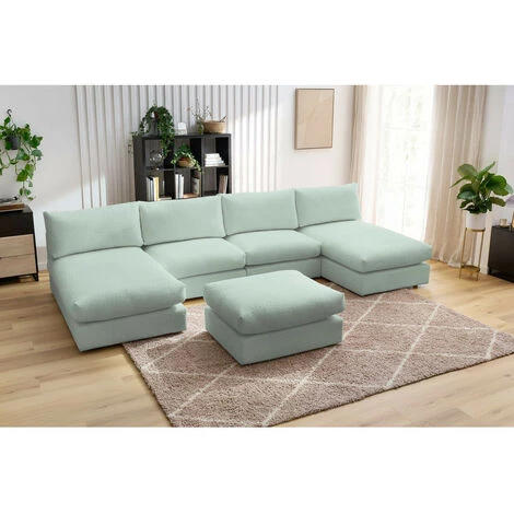 Canapé Modulable BOBOCHIC - Canapé Panoramique Fixe 100% Modulable Ultra Moelleux PARIS Tissu Bouclette Avec 2 Chauffeuses, 2 Méridiennes, 1 Pouf Panoramique Vert - Vert 6 Canapé Modulable BOBOCHIC - Canapé Panoramique Fixe 100% Modulable Ultra Moelleux PARIS Tissu Bouclette Avec 2 Chauffeuses, 2 Méridiennes, 1 Pouf Panoramique Vert - Vert – Image 4