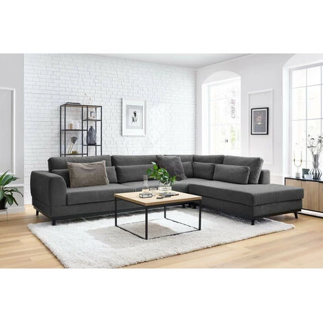 Canapé D'angle Fixe BOBOCHIC - Canapé D'angle Fixe VINCENNES Tissu Texturé Angle Droit Gris Foncé - Gris Foncé 4 Canapé D'angle Fixe BOBOCHIC - Canapé D'angle Fixe VINCENNES Tissu Texturé Angle Droit Gris Foncé - Gris Foncé – Image 2