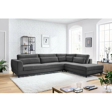 Canapé D'angle Fixe BOBOCHIC - Canapé D'angle Fixe VINCENNES Tissu Texturé Angle Droit Gris Foncé - Gris Foncé 6 Canapé D'angle Fixe BOBOCHIC - Canapé D'angle Fixe VINCENNES Tissu Texturé Angle Droit Gris Foncé - Gris Foncé – Image 4