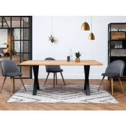 Table à Manger BOBOCHIC - Table à Manger Pieds Croix Extensible AWANI Chêne Massif Et Métal 180 - Bois -BOBOCHIC Soldes 2022 68963586 2