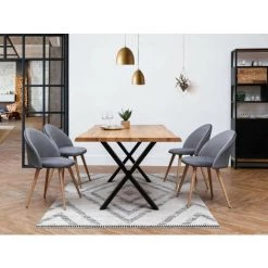 Table à Manger BOBOCHIC - Table à Manger Pieds Croix Extensible AWANI Chêne Massif Et Métal 180 - Bois -BOBOCHIC Soldes 2022 68963586 3