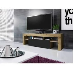 Meubles TV BOBOCHIC - Meuble TV 138 Cm GUSTAVE Chêne Et Noir - Chêne Et Noir