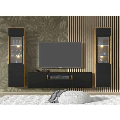 Rangement Vitrine BOBOCHIC - Rangement Vitrine 1 Porte 37 Cm ASTRID Chêne Et Noir - Chêne Et Noir 4 Rangement Vitrine BOBOCHIC - Rangement Vitrine 1 Porte 37 Cm ASTRID Chêne Et Noir - Chêne Et Noir – Image 2