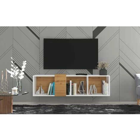 Meubles TV BOBOCHIC - Meuble TV Suspendu 160 Cm BLAISE Blanc Et Chêne - Blanc Et Chêne 4 Meubles TV BOBOCHIC - Meuble TV Suspendu 160 Cm BLAISE Blanc Et Chêne - Blanc Et Chêne â Image 2
