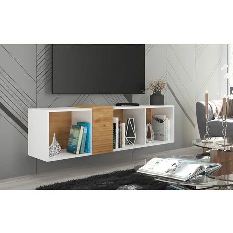 Meubles TV BOBOCHIC - Meuble TV Suspendu 160 Cm BLAISE Blanc Et Chêne - Blanc Et Chêne 5 Meubles TV BOBOCHIC - Meuble TV Suspendu 160 Cm BLAISE Blanc Et Chêne - Blanc Et Chêne â Image 3