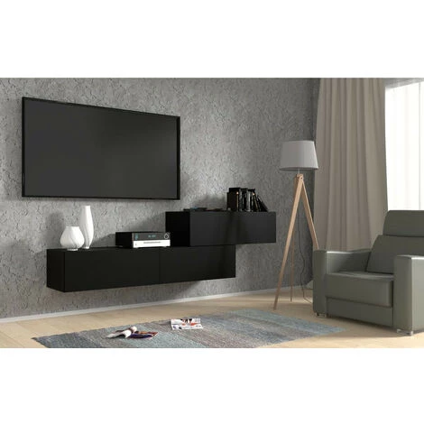 Meubles TV BOBOCHIC - Meuble TV Suspendu 1 Porte NESTA Noir 100 - Noir 6 Meubles TV BOBOCHIC - Meuble TV Suspendu 1 Porte NESTA Noir 100 - Noir – Image 4