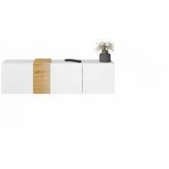 Meubles TV BOBOCHIC - Meuble TV Suspendu 160 Cm Avec Portes BLAISE Blanc Et Chêne - Blanc Et Chêne