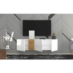 Meubles TV BOBOCHIC - Meuble TV Suspendu 160 Cm Avec Portes BLAISE Blanc Et Chêne - Blanc Et Chêne 9 Meubles TV BOBOCHIC - Meuble TV Suspendu 160 Cm Avec Portes BLAISE Blanc Et Chêne - Blanc Et Chêne -BOBOCHIC Soldes 2022 70045675 3