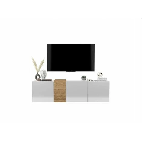 Meubles TV BOBOCHIC - Meuble TV Suspendu 160 Cm Avec Portes BLAISE Blanc Et Chêne - Blanc Et Chêne 7 Meubles TV BOBOCHIC - Meuble TV Suspendu 160 Cm Avec Portes BLAISE Blanc Et Chêne - Blanc Et Chêne – Image 5