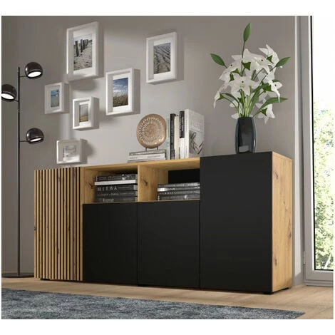 Buffets BOBOCHIC - Buffet 4 Portes 180 Cm BATIGNOLLES Chêne Et Noir - Chêne Et Noir 4 Buffets BOBOCHIC - Buffet 4 Portes 180 Cm BATIGNOLLES Chêne Et Noir - Chêne Et Noir – Image 2