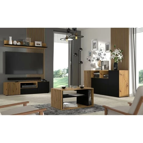 Buffets BOBOCHIC - Buffet 4 Portes 180 Cm BATIGNOLLES Chêne Et Noir - Chêne Et Noir 5 Buffets BOBOCHIC - Buffet 4 Portes 180 Cm BATIGNOLLES Chêne Et Noir - Chêne Et Noir – Image 3