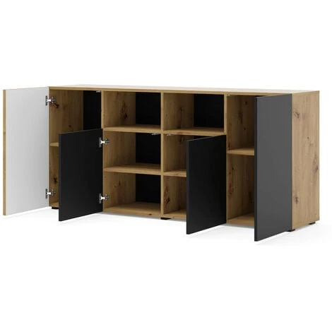 Buffets BOBOCHIC - Buffet 4 Portes 180 Cm BATIGNOLLES Chêne Et Noir - Chêne Et Noir 6 Buffets BOBOCHIC - Buffet 4 Portes 180 Cm BATIGNOLLES Chêne Et Noir - Chêne Et Noir – Image 4