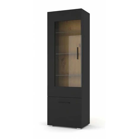 Rangement Vitrine BOBOCHIC - Rangement Vitrine 1 Porte 60 Cm MONTAIGNE Noir Et Chêne - Chêne Et Noir 4 Rangement Vitrine BOBOCHIC - Rangement Vitrine 1 Porte 60 Cm MONTAIGNE Noir Et Chêne - Chêne Et Noir – Image 2