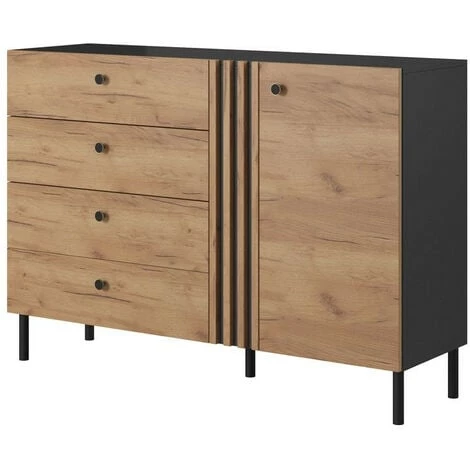 Chambre Complète BOBOCHIC - Ensemble NAYA Avec Lit Coffre 160x200 Cm + Commode + 2 Chevets - Chêne Et Noir 3 Chambre Complète BOBOCHIC - Ensemble NAYA Avec Lit Coffre 160x200 Cm + Commode + 2 Chevets - Chêne Et Noir