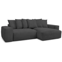 Canapé D'angle Fixe BOBOCHIC - Canapé D'angle Réversible Ultra Moelleux VOLTAIRE Velours Côtelé Gris Foncé - Gris Foncé