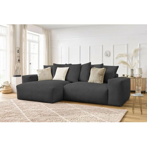 Canapé D'angle Fixe BOBOCHIC - Canapé D'angle Réversible Ultra Moelleux VOLTAIRE Velours Côtelé Gris Foncé - Gris Foncé 4 Canapé D'angle Fixe BOBOCHIC - Canapé D'angle Réversible Ultra Moelleux VOLTAIRE Velours Côtelé Gris Foncé - Gris Foncé – Image 2