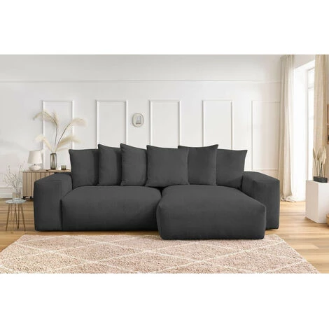 Canapé D'angle Fixe BOBOCHIC - Canapé D'angle Réversible Ultra Moelleux VOLTAIRE Velours Côtelé Gris Foncé - Gris Foncé 5 Canapé D'angle Fixe BOBOCHIC - Canapé D'angle Réversible Ultra Moelleux VOLTAIRE Velours Côtelé Gris Foncé - Gris Foncé – Image 3