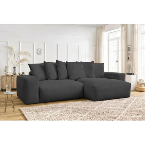 Canapé D'angle Fixe BOBOCHIC - Canapé D'angle Réversible Ultra Moelleux VOLTAIRE Velours Côtelé Gris Foncé - Gris Foncé 6 Canapé D'angle Fixe BOBOCHIC - Canapé D'angle Réversible Ultra Moelleux VOLTAIRE Velours Côtelé Gris Foncé - Gris Foncé – Image 4