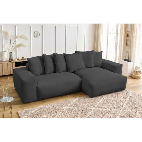 Canapé D'angle Fixe BOBOCHIC - Canapé D'angle Réversible Ultra Moelleux VOLTAIRE Velours Côtelé Gris Foncé - Gris Foncé 7 Canapé D'angle Fixe BOBOCHIC - Canapé D'angle Réversible Ultra Moelleux VOLTAIRE Velours Côtelé Gris Foncé - Gris Foncé – Image 5