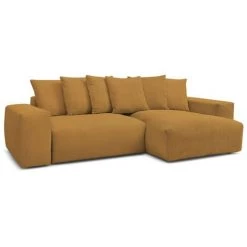 Canapé D'angle Fixe BOBOCHIC - Canapé D'angle Réversible Ultra Moelleux VOLTAIRE Velours Côtelé Ocre - Ocre