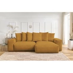 Canapé D'angle Fixe BOBOCHIC - Canapé D'angle Réversible Ultra Moelleux VOLTAIRE Velours Côtelé Ocre - Ocre -BOBOCHIC Soldes 2022 70633763 3