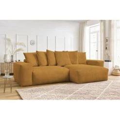 Canapé D'angle Fixe BOBOCHIC - Canapé D'angle Réversible Ultra Moelleux VOLTAIRE Velours Côtelé Ocre - Ocre -BOBOCHIC Soldes 2022 70633763 4
