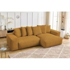 Canapé D'angle Fixe BOBOCHIC - Canapé D'angle Réversible Ultra Moelleux VOLTAIRE Velours Côtelé Ocre - Ocre -BOBOCHIC Soldes 2022 70633763 5