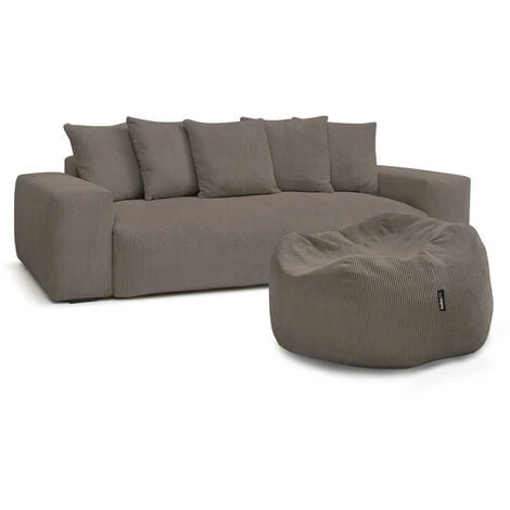 Canapé Droit Fixe BOBOCHIC - Canapé Droit Fixe 3 Places Ultra Moelleux VOLTAIRE Velours Côtelé Avec Pouf Taupe - Taupe 3 Canapé Droit Fixe BOBOCHIC - Canapé Droit Fixe 3 Places Ultra Moelleux VOLTAIRE Velours Côtelé Avec Pouf Taupe - Taupe