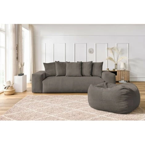 Canapé Droit Fixe BOBOCHIC - Canapé Droit Fixe 3 Places Ultra Moelleux VOLTAIRE Velours Côtelé Avec Pouf Taupe - Taupe 5 Canapé Droit Fixe BOBOCHIC - Canapé Droit Fixe 3 Places Ultra Moelleux VOLTAIRE Velours Côtelé Avec Pouf Taupe - Taupe – Image 3