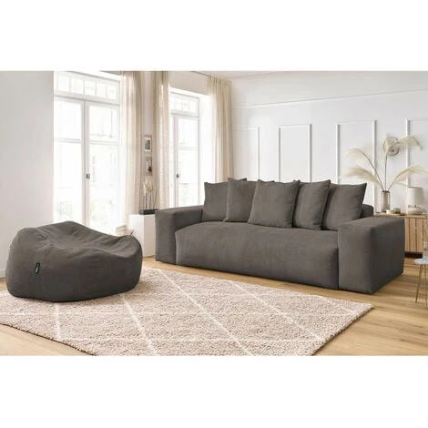 Canapé Droit Fixe BOBOCHIC - Canapé Droit Fixe 3 Places Ultra Moelleux VOLTAIRE Velours Côtelé Avec Pouf Taupe - Taupe 6 Canapé Droit Fixe BOBOCHIC - Canapé Droit Fixe 3 Places Ultra Moelleux VOLTAIRE Velours Côtelé Avec Pouf Taupe - Taupe – Image 4