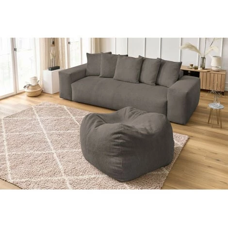 Canapé Droit Fixe BOBOCHIC - Canapé Droit Fixe 3 Places Ultra Moelleux VOLTAIRE Velours Côtelé Avec Pouf Taupe - Taupe 7 Canapé Droit Fixe BOBOCHIC - Canapé Droit Fixe 3 Places Ultra Moelleux VOLTAIRE Velours Côtelé Avec Pouf Taupe - Taupe – Image 5