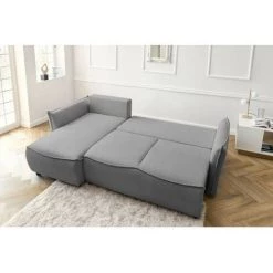 Canapés D'angle Convertibles BOBOCHIC - Canapé D'angle Convertible Coffre LEON Angle Gauche Gris Clair - Gris Clair -BOBOCHIC Soldes 2022 70901223 5