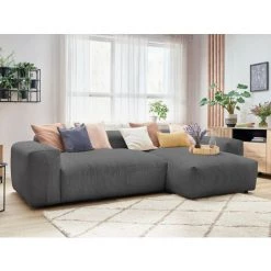 BOBOCHIC Lafayette - Canapé D'angle - En Velours Côtelé - 4 Places - Droit Couleur - Gris Foncé - Gris Foncé