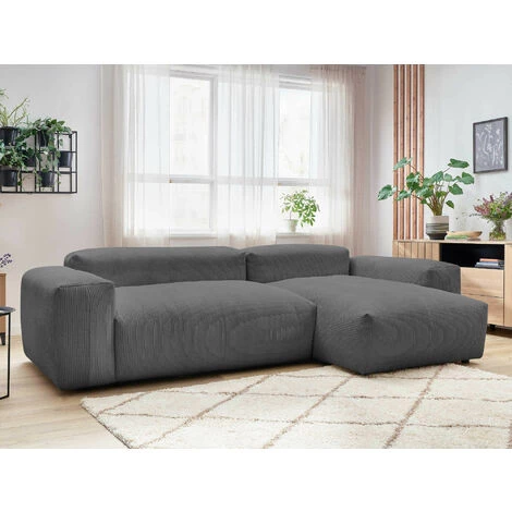 BOBOCHIC Lafayette - Canapé D'angle - En Velours Côtelé - 4 Places - Droit Couleur - Gris Foncé - Gris Foncé 4 BOBOCHIC Lafayette - Canapé D'angle - En Velours Côtelé - 4 Places - Droit Couleur - Gris Foncé - Gris Foncé – Image 2
