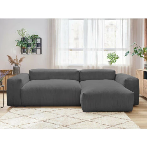 BOBOCHIC Lafayette - Canapé D'angle - En Velours Côtelé - 4 Places - Droit Couleur - Gris Foncé - Gris Foncé 5 BOBOCHIC Lafayette - Canapé D'angle - En Velours Côtelé - 4 Places - Droit Couleur - Gris Foncé - Gris Foncé – Image 3