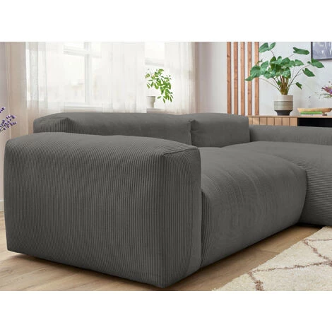 BOBOCHIC Lafayette - Canapé D'angle - En Velours Côtelé - 4 Places - Droit Couleur - Gris Foncé - Gris Foncé 7 BOBOCHIC Lafayette - Canapé D'angle - En Velours Côtelé - 4 Places - Droit Couleur - Gris Foncé - Gris Foncé – Image 5