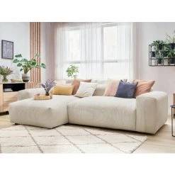 BOBOCHIC Lafayette - Canapé D'angle - En Velours Côtelé - 4 Places - Gauche Couleur - Beige - Beige