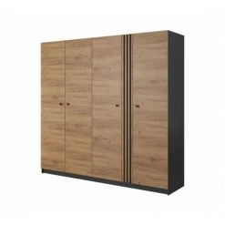 Armoires BOBOCHIC - Armoire 4 Portes L220 NAYA Chêne Et Noir - Chêne Et Noir