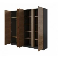 Armoires BOBOCHIC - Armoire 4 Portes L220 NAYA Chêne Et Noir - Chêne Et Noir -BOBOCHIC Soldes 2022 71587037 4
