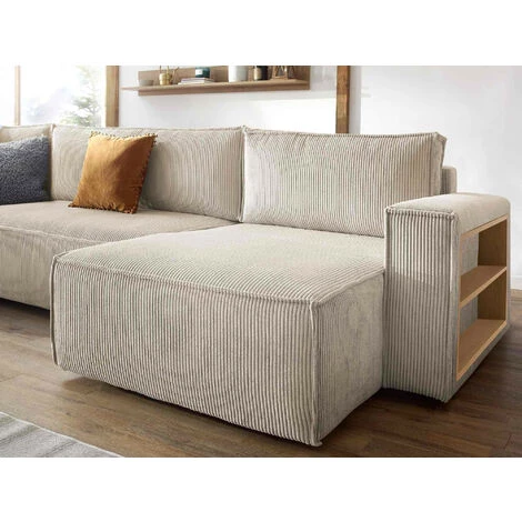 BOBOCHIC Nihad - Canapé Panoramique Convertible - Avec Coffre Et Tablette - En Velours Côtelé - 7 Places Couleur - Beige - Beige 5 BOBOCHIC Nihad - Canapé Panoramique Convertible - Avec Coffre Et Tablette - En Velours Côtelé - 7 Places Couleur - Beige - Beige – Image 3
