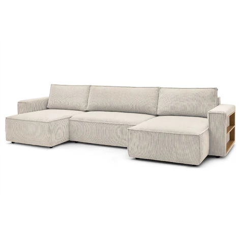 BOBOCHIC Nihad - Canapé Panoramique Convertible - Avec Coffre Et Tablette - En Velours Côtelé - 7 Places Couleur - Beige - Beige 7 BOBOCHIC Nihad - Canapé Panoramique Convertible - Avec Coffre Et Tablette - En Velours Côtelé - 7 Places Couleur - Beige - Beige – Image 5